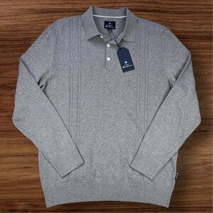 Ben Sherman Men’s Gray Long Sleeve Button Collar Pullover Sweater. Medium